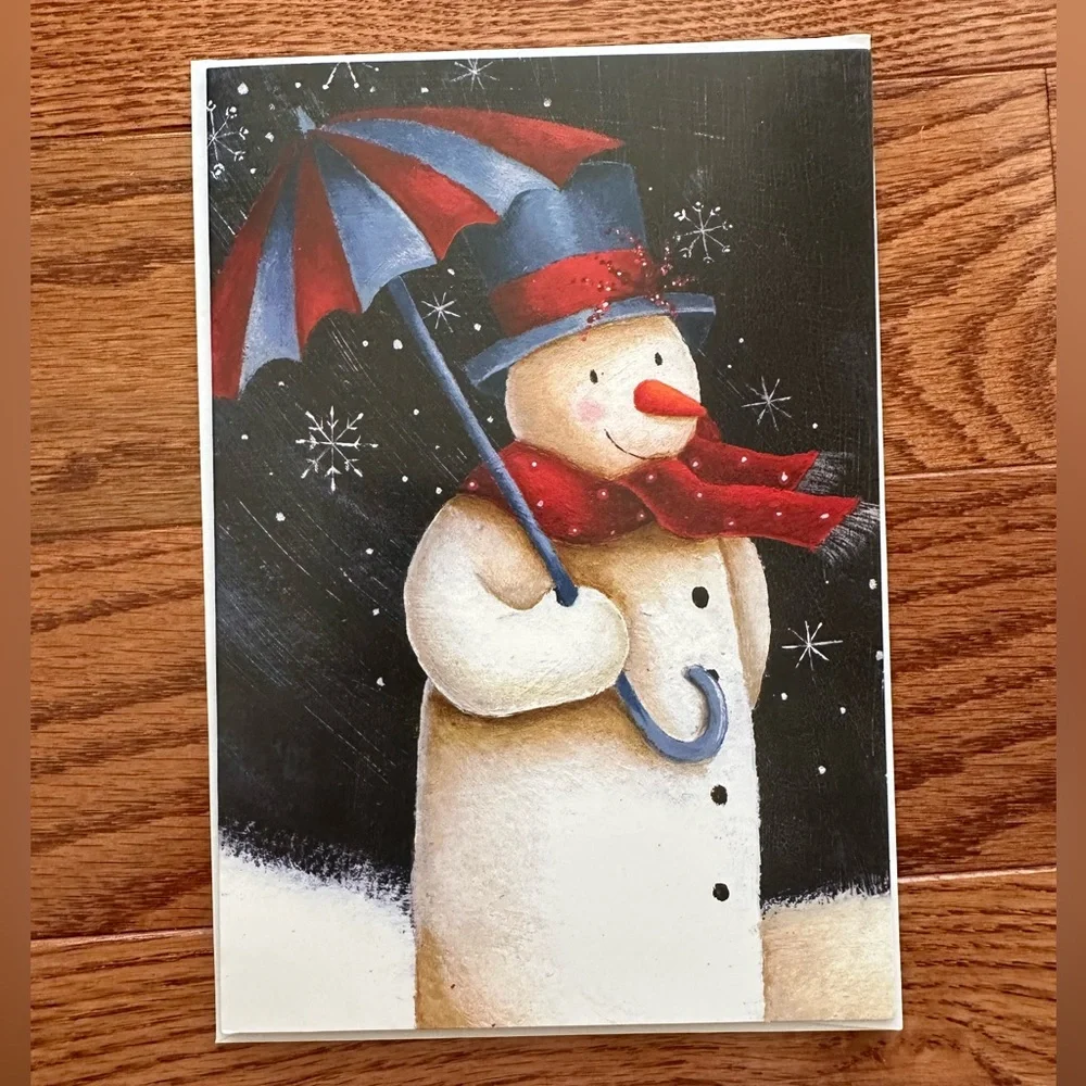 New 18 of Holiday Cards “Snowman with Umbrella” with envelopes.